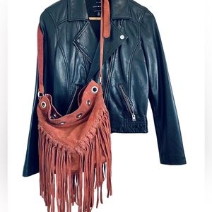 Zara Brown Red-ish Suede Hobos Bag Crossbody Fringe